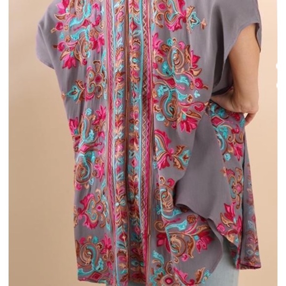 S-XXL Turquoise Dream Embroidery Tulip Kimono🌵New - Picture 4 of 8